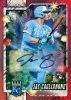 2026 Topps Holiday Baseball rookie autograph card featuring Jac Caglianone of the Kansas City Royals with Christmas-themed decorations.