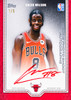 2026/27 Topps Basketball Caleb Wilson Rookie Photo Shoot Red Autograph Card numbered 1/5, featuring the Chicago Bulls rookie with a certified autograph.