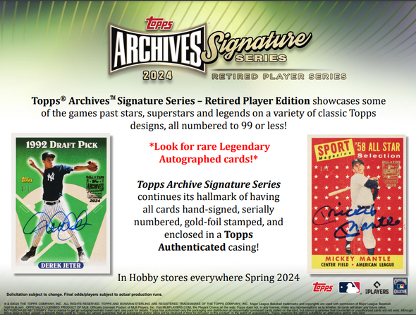 2024 Topps Archives Signature Series Retired Player Edition Hobby Box Pre Order - Presale Hobby Box