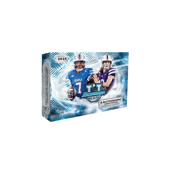 2025 Bowman University Best Football Hobby Box photo highlighting college football graphics and the Bowman U Best design.