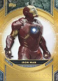 Iron Man trading card from Topps Marvel Studios The Collector set, featuring detailed gold-accented artwork of the iconic Marvel superhero.