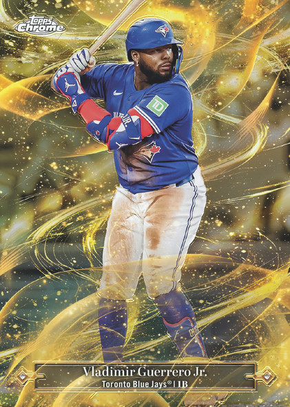 2025 Topps Gilded Baseball Vladimir Guerrero Jr. card featuring the Toronto Blue Jays star with a gold-accented Chrome design and premium finish.