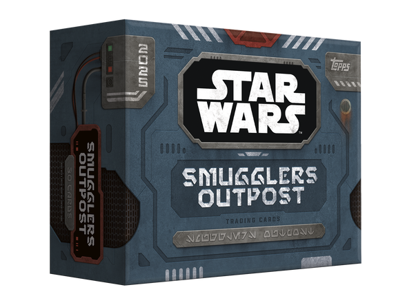 2025 Topps Star Wars Smuggler’s Outpost Hobby Box featuring industrial sci-fi packaging design and premium trading card release.