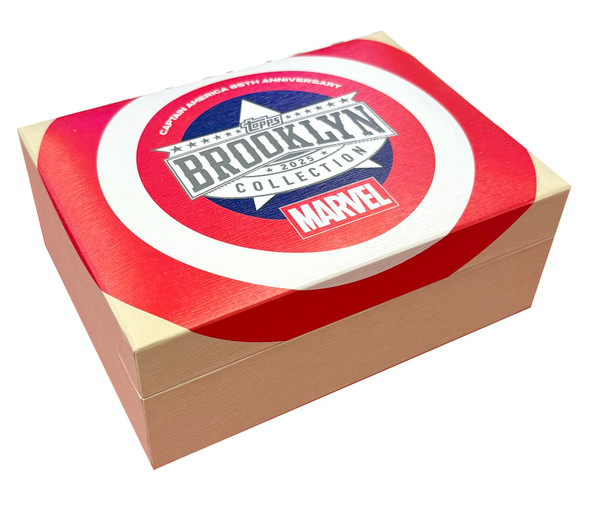 2026 Topps Marvel Brooklyn Collection Captain America hobby box featuring premium Marvel trading cards with autograph and low-numbered parallel chase cards.