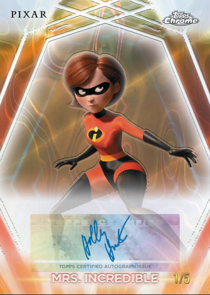 2026 Topps Disney Neon Mrs. Incredible autograph card from Pixar’s The Incredibles featuring a certified signature and limited numbered parallel.