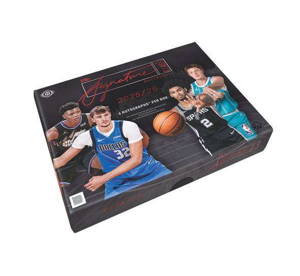 2025/26 Signature Class Basketball Jumbo Box featuring NBA stars on sleek black packaging with 4 autographs per box highlighted