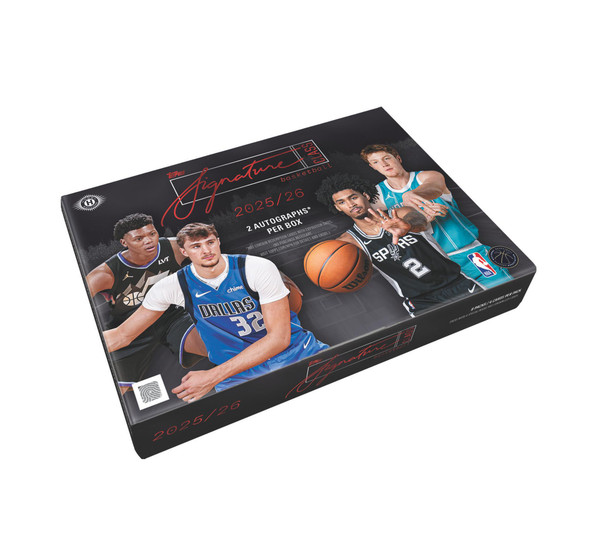 2025/26 Signature Class Basketball Hobby Box with NBA stars on premium black packaging featuring 2 autographs per box