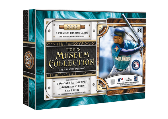 2026 Topps Museum Collection Baseball Hobby Box featuring 8 premium cards with an on-card autograph, autograph relic and memorabilia relic per box.