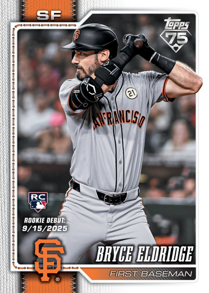 Bryce Eldridge: 2026 Topps Update Series Bryce Eldridge San Francisco Giants Rookie Debut card featuring his September 15, 2025 MLB debut.