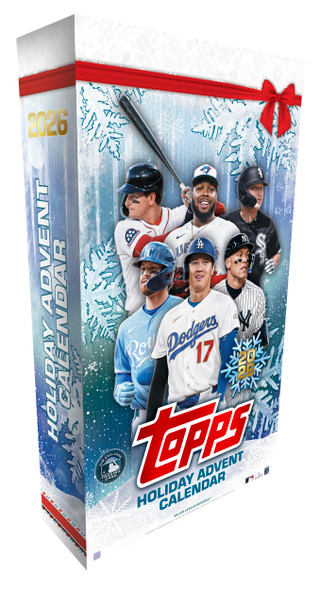 2026 Topps Holiday Baseball Advent Calendar featuring MLB stars and rookies with 24 packs and exclusive Chrome Plaid parallels.