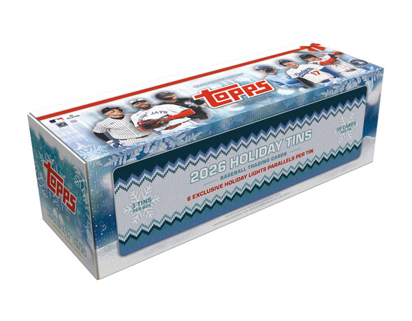 2026 Topps Holiday Baseball Tin featuring 59 MLB trading cards and two exclusive Holiday Lights parallels per collectible tin.