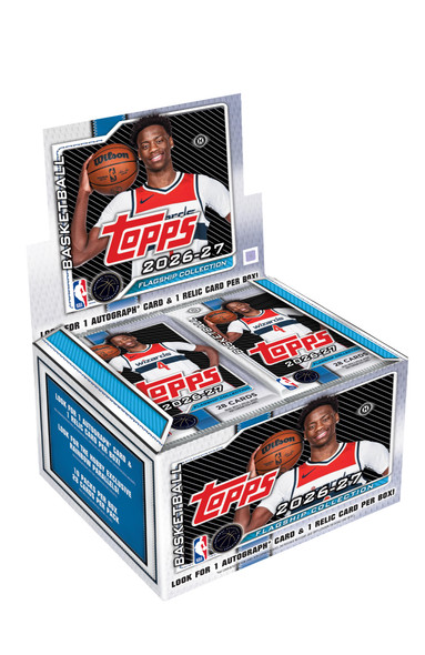 2026/27 Topps Basketball Jumbo Hobby Box featuring NBA trading cards, 10 packs of 28 cards, 1 autograph and 1 relic card per box, and exclusive Sandglitter parallels.