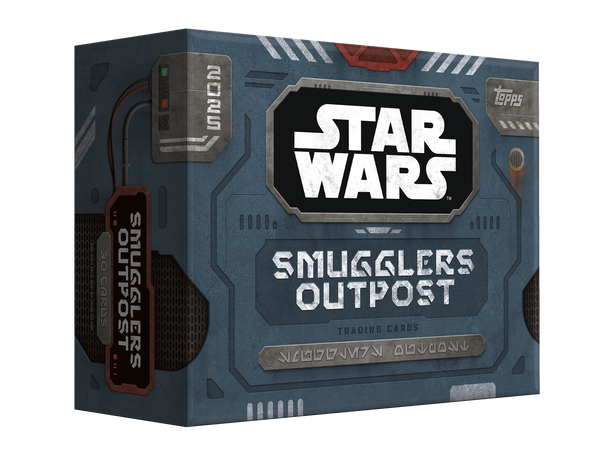 2025 Topps Star Wars Smuggler’s Outpost Hobby Box featuring industrial sci-fi packaging design and premium trading card release.