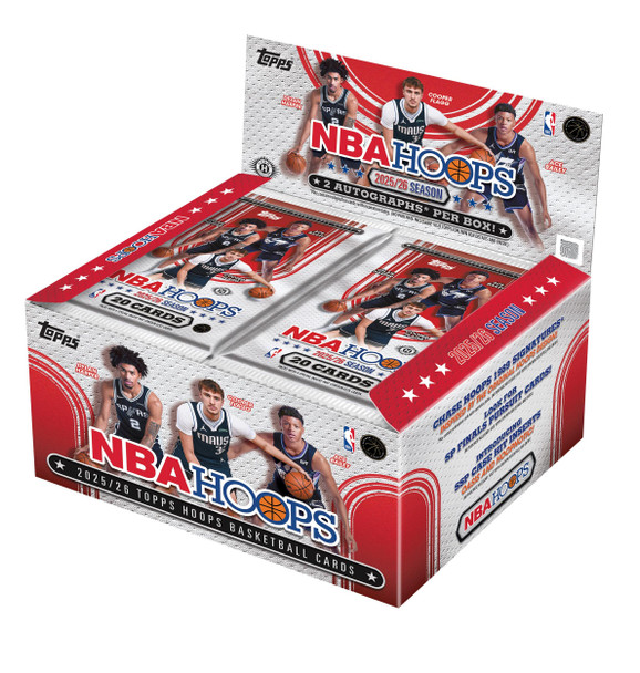 2025/26 Topps NBA Hoops Basketball Jumbo Hobby Box showcasing rookies Cooper Flagg, Dylan Harper, and Ace Bailey with 2 autographs per box and expanded pack content