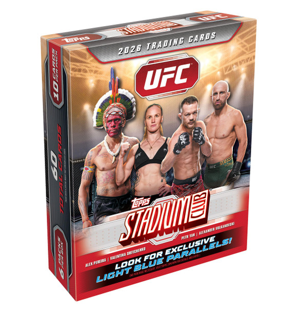 2026 Topps Stadium Club UFC Mega Box featuring exclusive Light Blue Parallel cards.