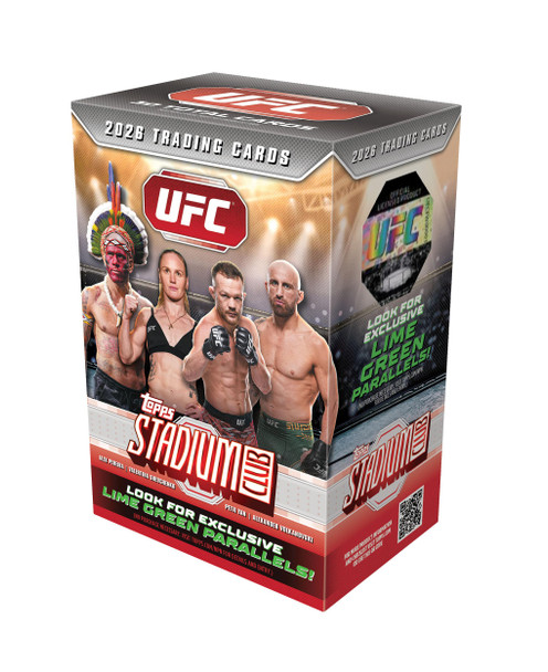 2026 Topps Stadium Club UFC Blaster Box featuring exclusive Lime Green Parallel cards.
