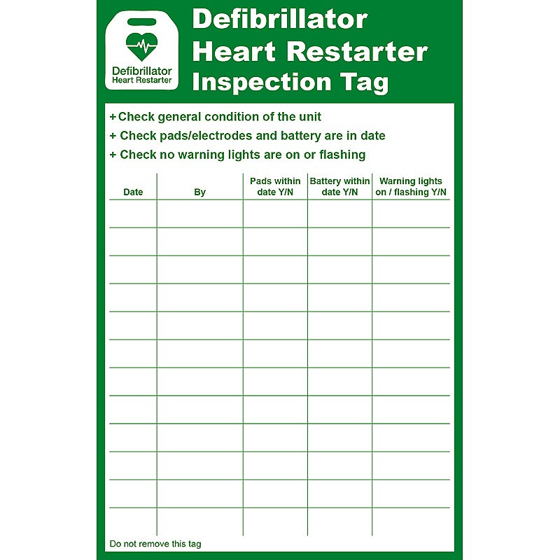 Defibrillator AED Inspection Tag Jax First Aid Defibrillator AED Inspection Tag Jax First Aid