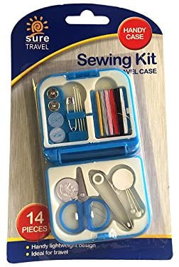 Compact travel sewing kit with 14 pieces, including needles, threads, scissors, and other essentials. Comes in a lightweight, handy case for easy storage and portability. Ideal for travel and quick repairs on the go.