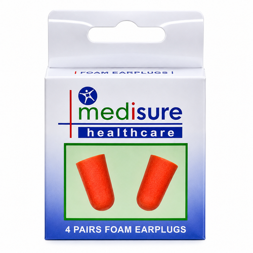 Pack of 4 pairs of foam earplugs for noise reduction and hearing protection.