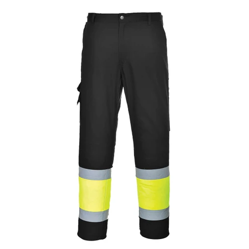 Portwest hi‑vis contrast Class 1 service trousers yellow‑black with reflective tape and multiple pockets