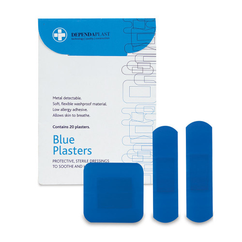 CLEARANCE Dependaplast – Metal Detectable Washproof Plasters – Assorted – Blue – Wallet of 20
