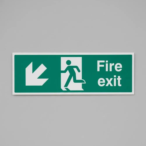 Fire Exit Down and Left Sign 300mm x 100mm
