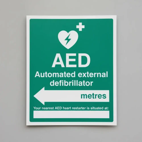  AED Nearest Defibrillator Arrow Left Sign 200mm x 300mm