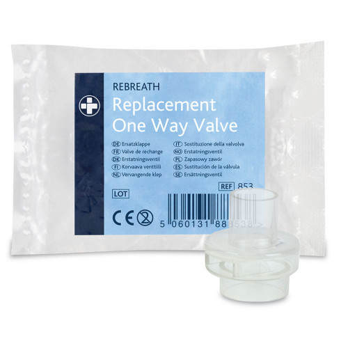 This replacement one-way valve is designed for use with pocket masks. The valve ensures hygienic and safe airway management during resuscitation efforts. It is packaged in a sealed pouch, ready for immediate use when needed.