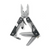Gerber Vise Pocket Tool in black, showcasing its compact design with pliers, fine edge blade, serrated blade, Phillips driver, small flat driver, awl, file, lanyard ring, and bottle opener, all neatly arranged to highlight each tool's functionality.