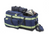 Navy blue firefighter transport bag with reflective yellow strips. The bag is packed with essential firefighting gear, including a helmet and gloves. Designed for durability and easy access, this bag is perfect for emergency situations and tough environments.