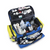 The Elite Medium Capacity Emergency Bag in blue and yellow, with reflective strips for high visibility. The bag is designed for storing and organizing medical supplies for easy access in emergencies. The bag is open to reveal its organised compartments filled with emergency medical supplies.