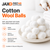 Pile of white cotton wool balls stacked neatly, showcasing their soft and absorbent nature. Ideal for use in first aid kits, personal hygiene, and cleaning applications. The cotton balls are made from high-quality cotton, perfect for gentle skin care or wound care procedures.