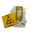 Sharps disposal kit including a biohazard marked yellow disposal bag, protective gloves, and a sharps container with caution labels. Ideal for safely containing and disposing of used needles, syringes, and other sharp objects in clinical or healthcare environments.
