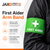 High-visibility green First Aider Arm Band with adjustable Velcro fastening and white lettering.
