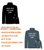 Customisable men's channel jacket in black, showcasing features such as waterproof material, hood, and zippered pockets, along with text placement options for personalisation or branding.