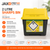 2-litre sharps bin with a grey base and yellow lid, featuring a clear biohazard symbol and warning label for safe disposal of medical sharps. Designed for use in healthcare and clinical settings to ensure safe waste management.