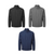 Three Windchecker softshell jackets in grey, black, and navy blue displayed side by side, showcasing versatile colours and a modern design. Ideal for outdoor workwear or casual wear with weather-resistant fabric.