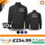 This image showcases a bundle of 10 personalised softshell jackets available in black, blue, and grey colours. The front and back views of the jacket feature a customisable logo area. The price of £234.99, including VAT, is prominently displayed, along with high ratings from Google and Trustpilot. The design emphasises both the quality and the customisable aspect of the product, making it ideal for businesses looking for branded outerwear.