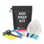 The black AED prep kit, fully packed with various items for defibrillator preparedness, including a defibrillator electrode pad, scissors, and gloves, ensuring quick access during emergencies.