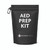 The black AED prep kit, fully packed with various items for defibrillator preparedness, including a defibrillator electrode pad, scissors, and gloves, ensuring quick access during emergencies.