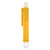 The tick remover tool outside of its packaging, featuring a yellow plastic design. The tool has a slender body with a small hook at the end, designed for removing ticks safely.
