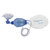 Disposable paediatric bag-valve-mask (BVM) with a clear face mask, a valve for controlled ventilation, and an attached oxygen reservoir bag. The device is designed for providing emergency respiratory support to children, ideal for use in first aid and medical emergencies.