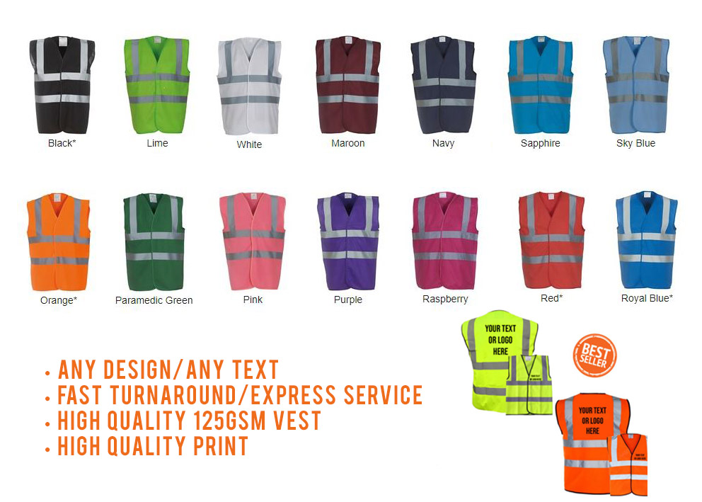 Coloured Hi Vis Vest (Free Logo / Text Print) - Jax First Aid