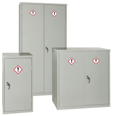 COSHH Grey Chemical Storage Cabinets - GHS Labels