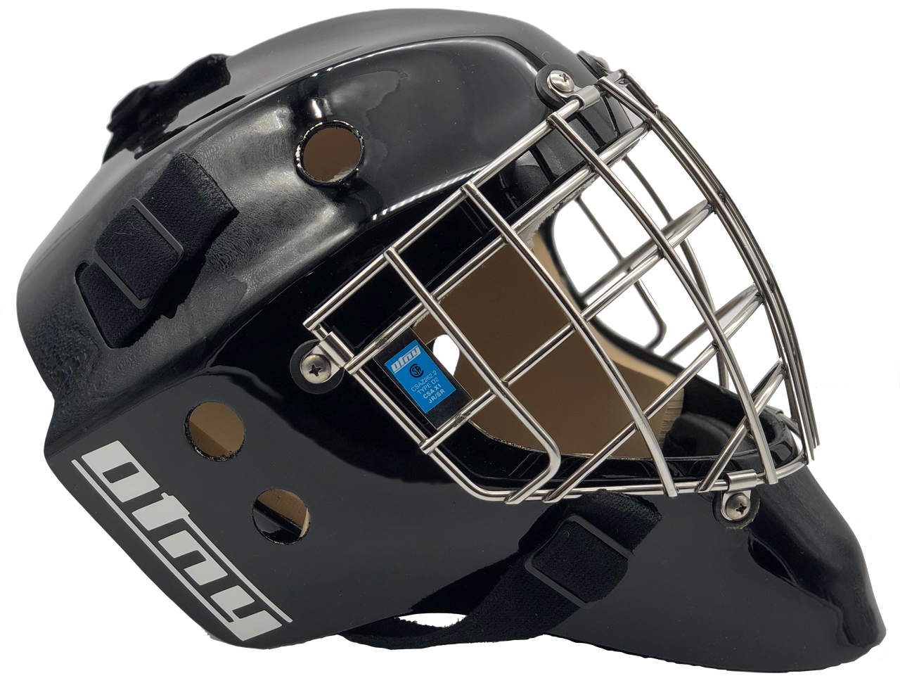 OTNY X1 Kevlar Certified Goalie Mask with Certified Straight Bar Cage - Black/Stainless Steel