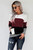 Wine Stylish Colorblock Splicing Stripes Top