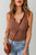 Brown Split Neck Ribbed Knit Tank Top