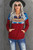 Red Turn Down Collar Zip Tribal Print Sweatshirt