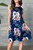 Blue Backdrop Floral Print A-line Loose T-shirt Dress