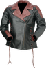 Z1R Women'S Combiner Leather Jacket - Black/Red - Xl